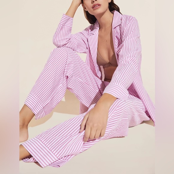 EBERJEY Organic Sandwashed Cotton Woven Long PJ Set Large - Picture 2 of 6